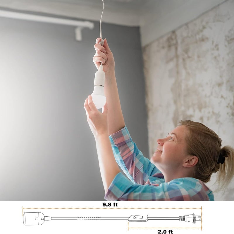 OmiSun Plug in Hanging Light Kit, Retro Hanging Lights with Plug in Cord, E26 E27 Industrial Pendant Light Fixture, 9.8 FT Cord with On/Off Switch Hanging Lamp for Living Room Bedroom 2 Pack (White) - Image 2